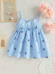 Girls Stripe Bow-Front Spaghetti Strap Mini Dress - Cerulean