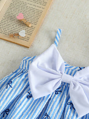 Girls Stripe Bow-Front Spaghetti Strap Mini Dress - Cerulean