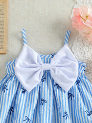Girls Stripe Bow-Front Spaghetti Strap Mini Dress - Cerulean