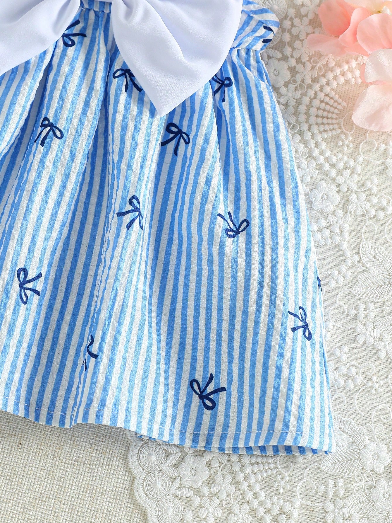 Girls Stripe Bow-Front Spaghetti Strap Mini Dress - Cerulean