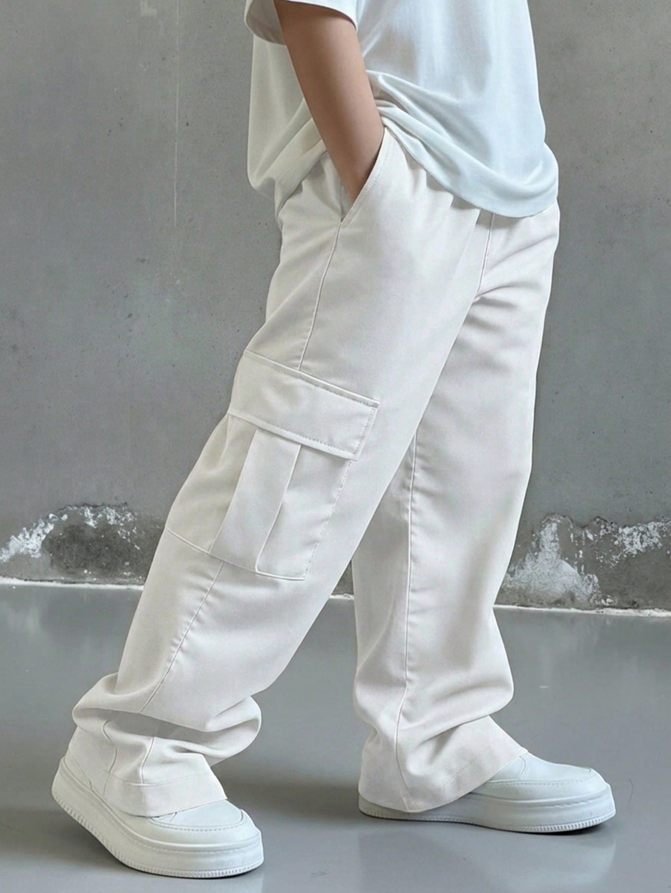 Boys Wide-Leg Cargo Pocket Straight Trousers - Ecru | 21 Century Kids