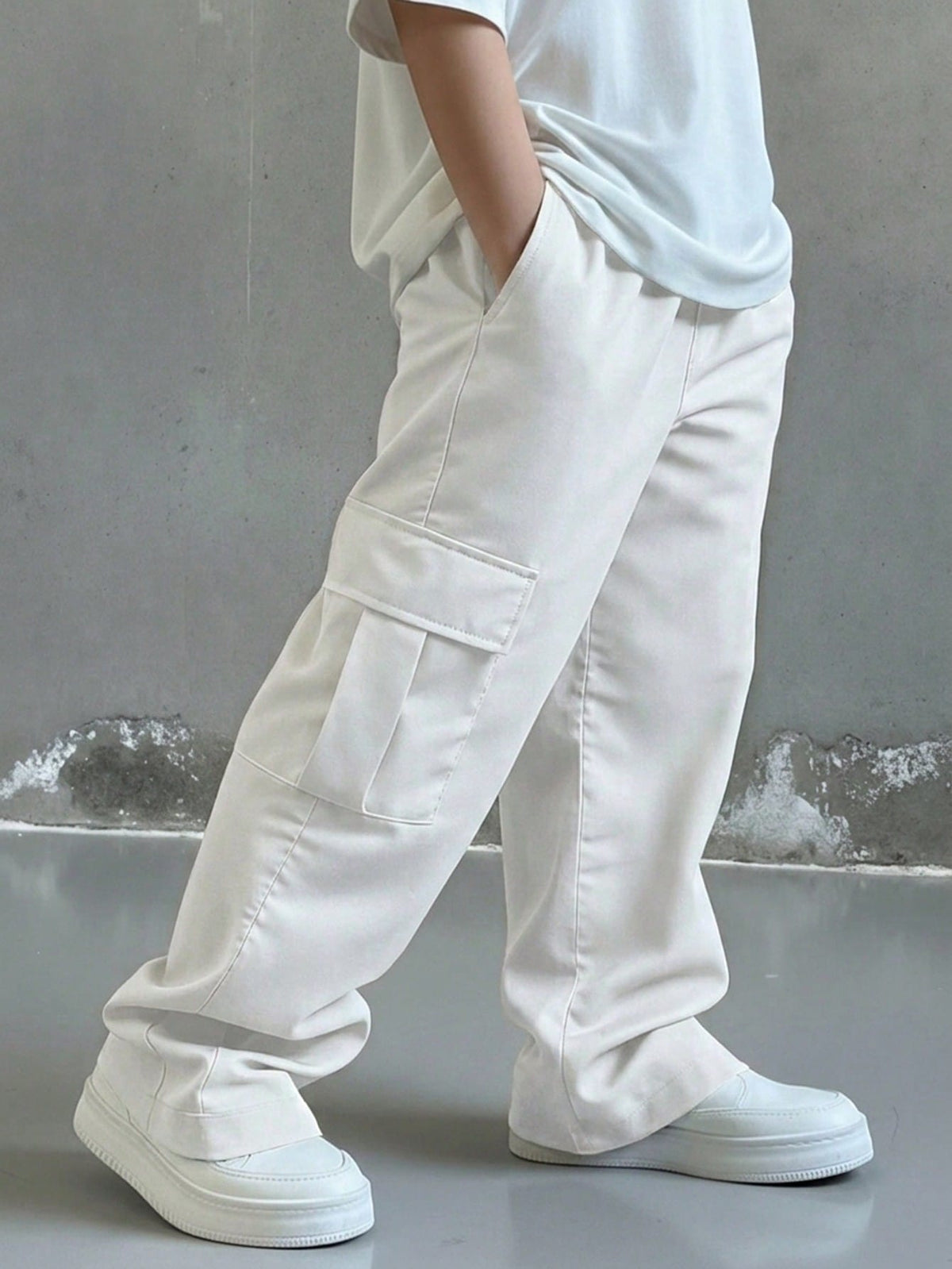 Boys Wide-Leg Cargo Pocket Straight Trousers - Ecru | 21 Century Kids