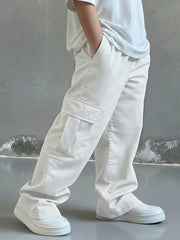 Boys Wide-Leg Cargo Pocket Straight Trousers - Ecru | 21 Century Kids