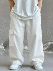 Boys Wide-Leg Cargo Pocket Straight Trousers - Ecru | 21 Century Kids