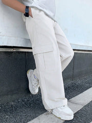 Boys Wide-Leg Cargo Pocket Straight Trousers - Ecru | 21 Century Kids