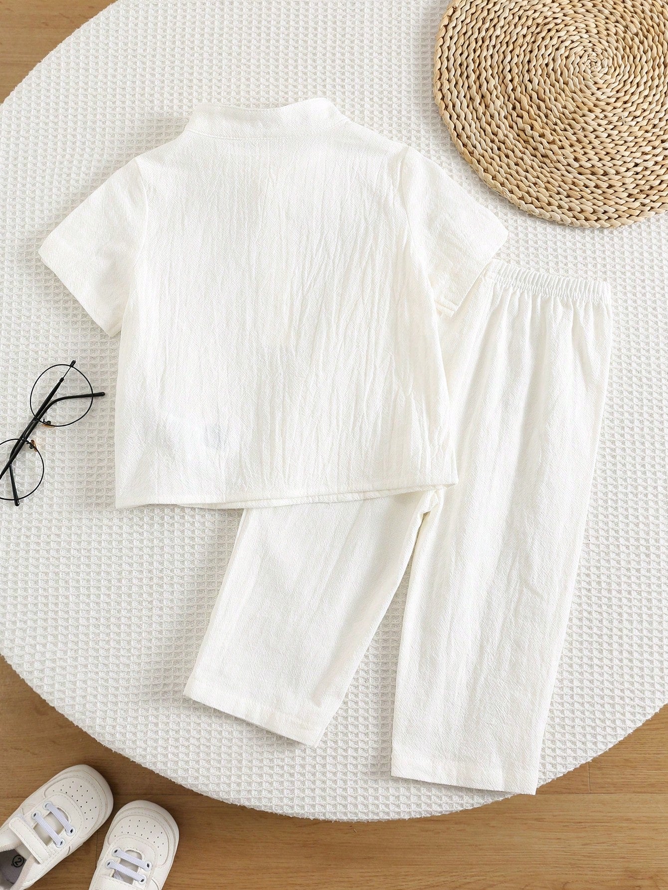 2pcs Unisex Cotton Henley Shirt & Trousers Set - Ivory | 21 Century...