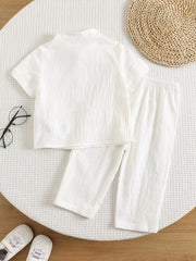 2pcs Unisex Cotton Henley Shirt & Trousers Set - Ivory | 21 Century...