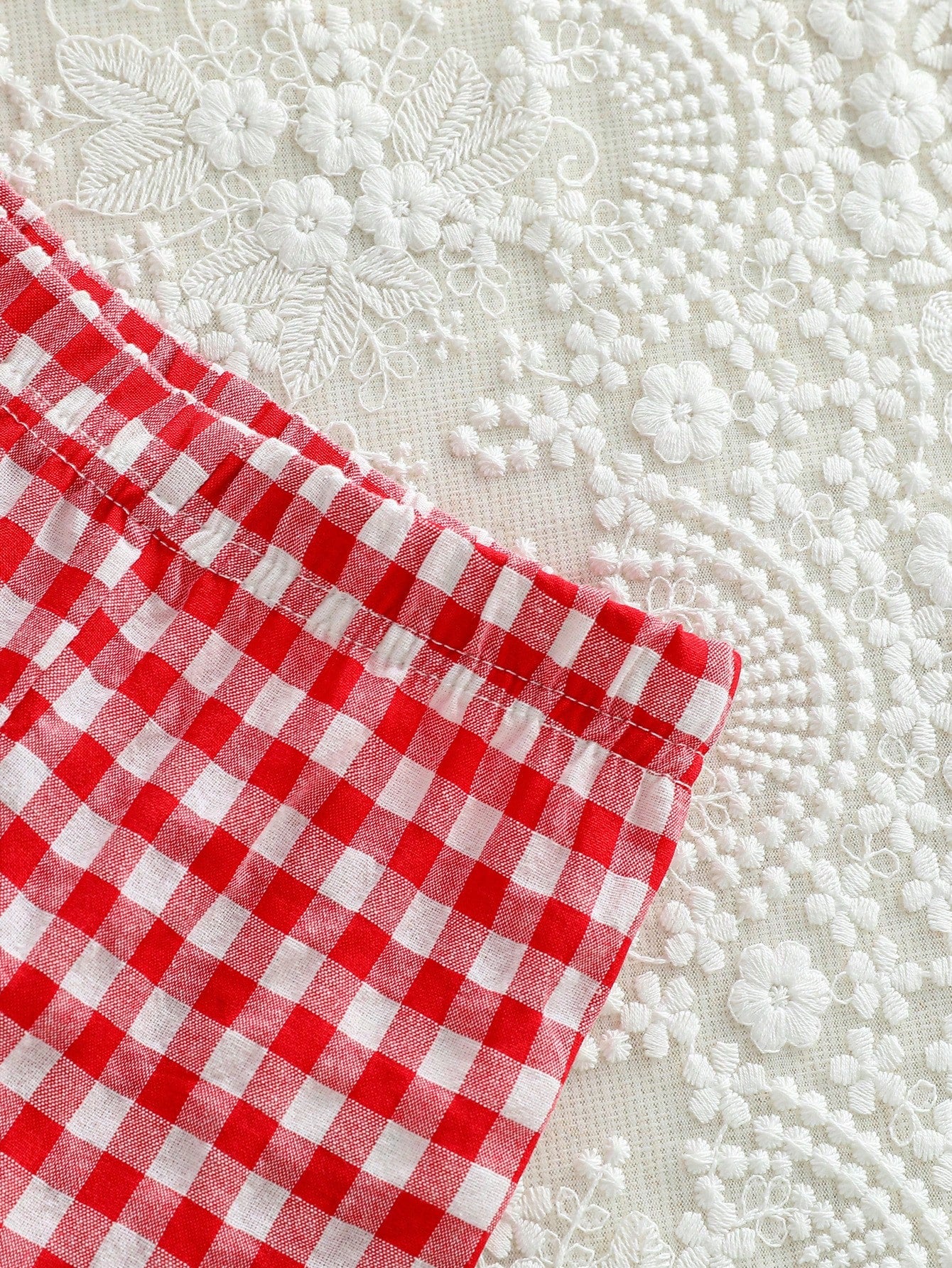 2pcs Baby Girls Gingham Ruffle Peplum Top & Pants Set - Scarlet | 2...