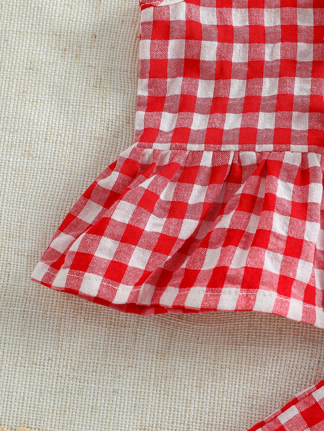 2pcs Baby Girls Gingham Ruffle Peplum Top & Pants Set - Scarlet | 2...