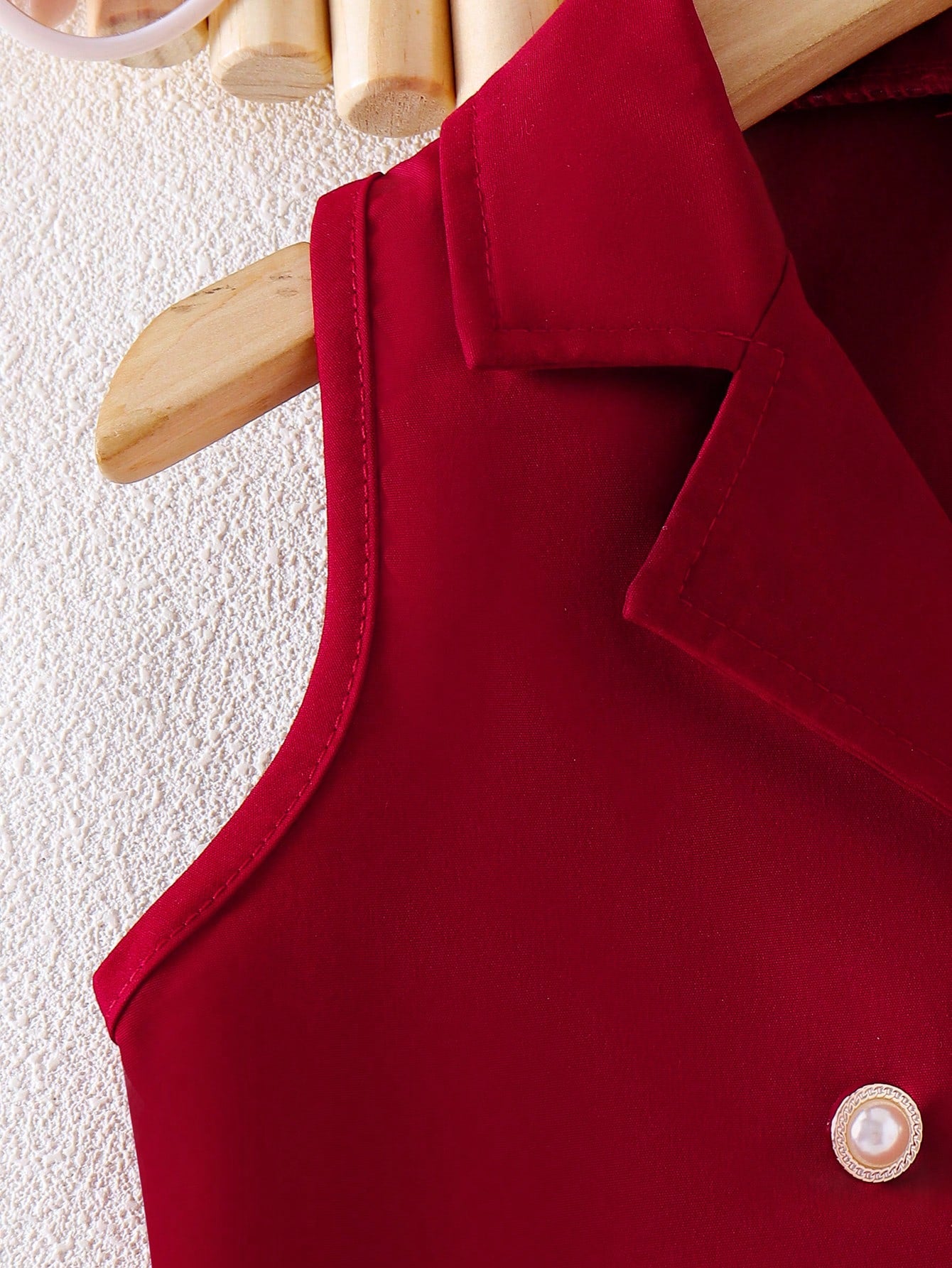 2pcs Girls Double-Breasted Blazer Vest & Pleated Wide-Leg Pants - Scarlet