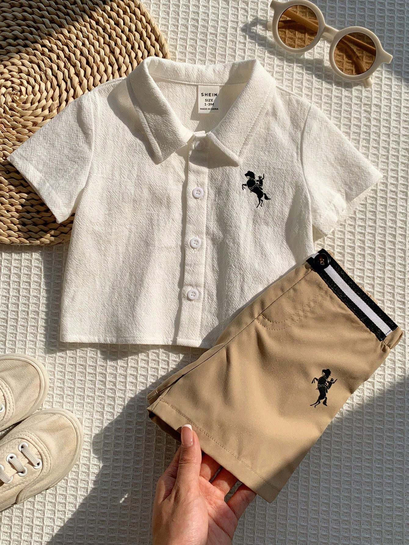 2pcs Baby Unisex Polo Shirt & Chino Shorts Set - Ivory | 21 Century...
