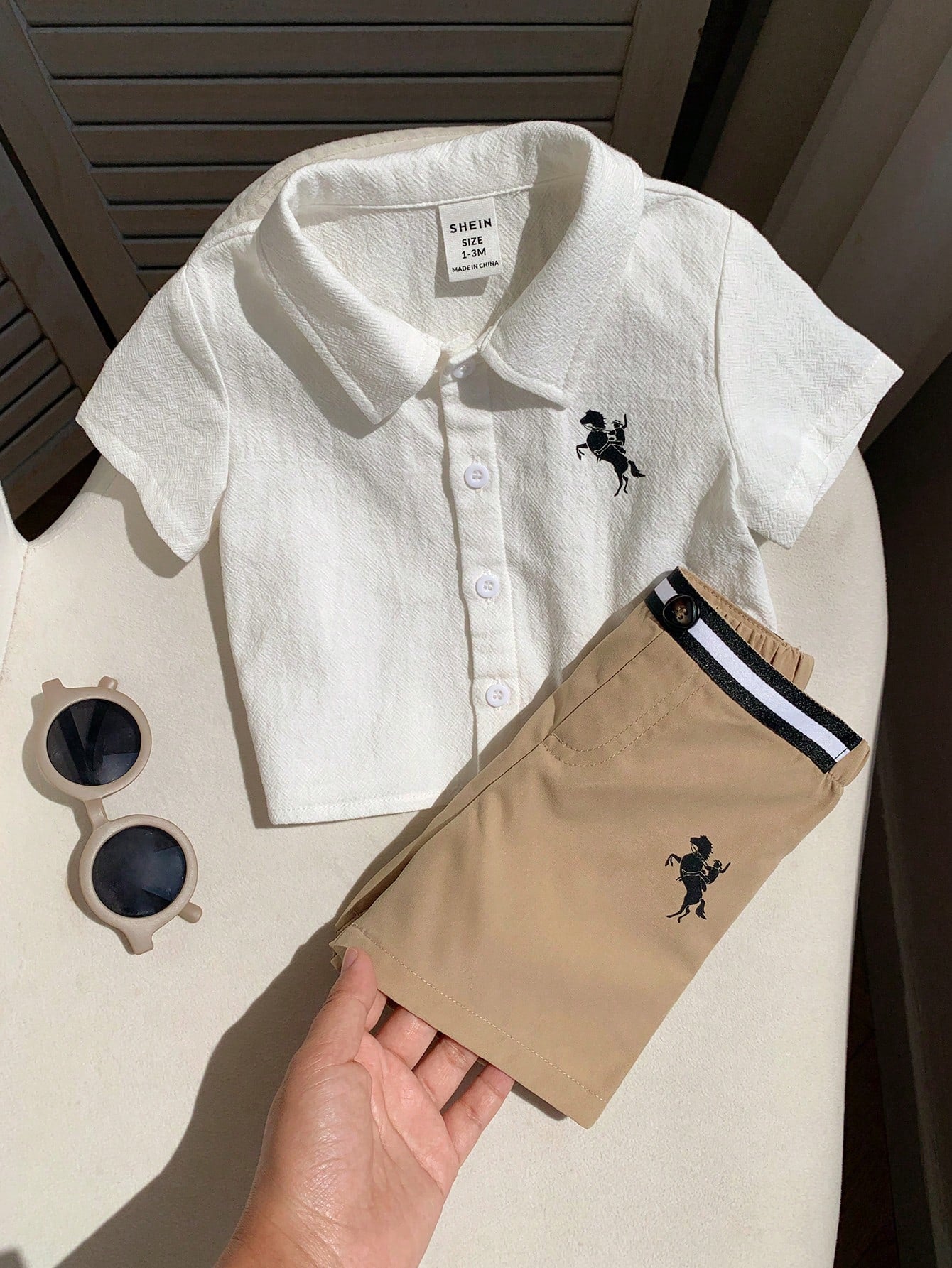 2pcs Baby Unisex Polo Shirt & Chino Shorts Set - Ivory | 21 Century...