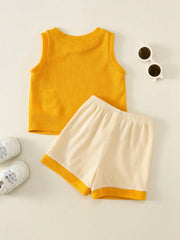 2pcs Boys Bear Graphic Waffle Tank Top & Shorts Set - Saffron | 21 ...