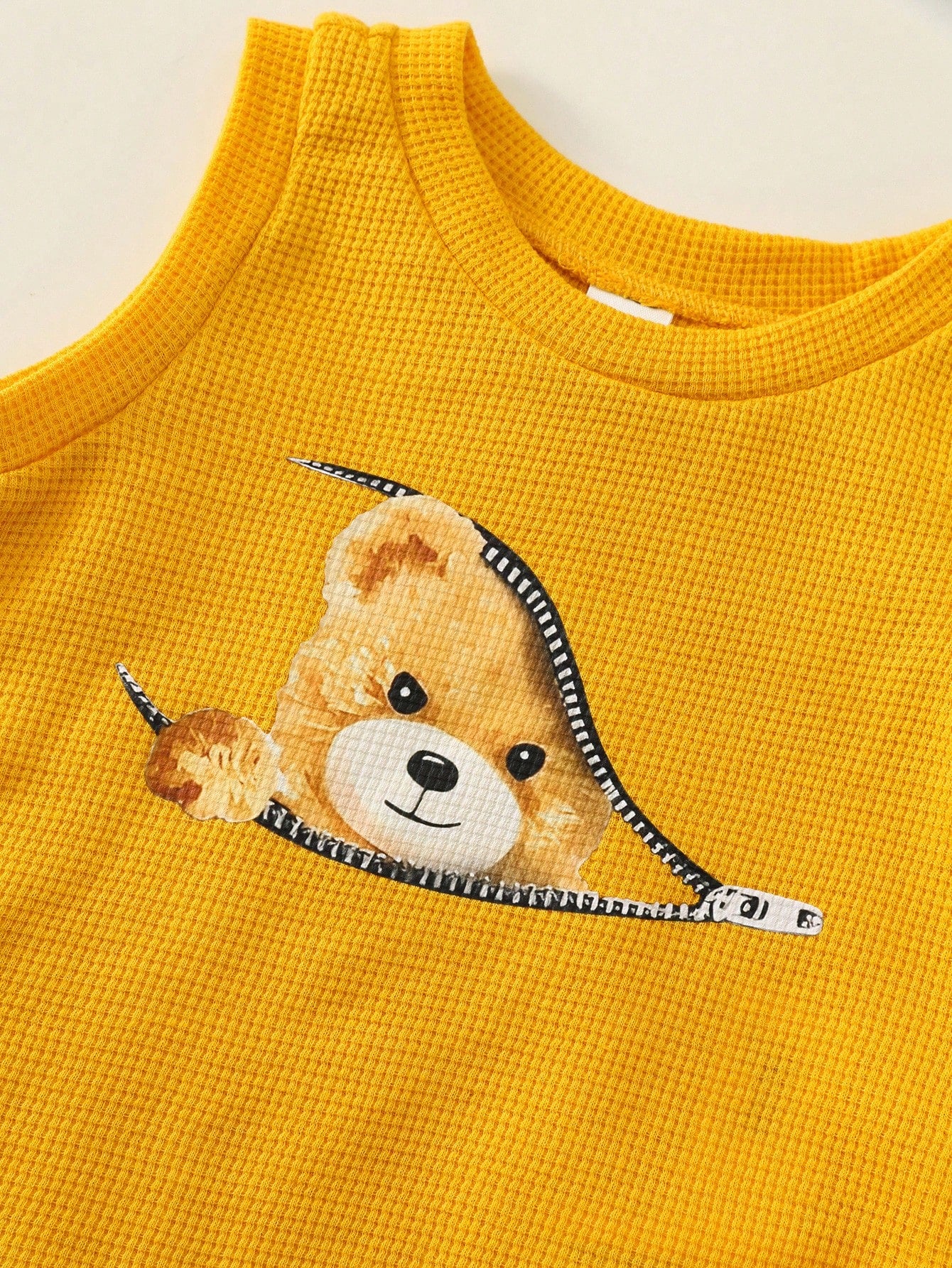 2pcs Boys Bear Graphic Waffle Tank Top & Shorts Set - Saffron | 21 ...