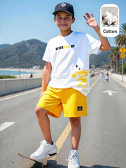 2pcs Big Boys Graffiti Graphic Tee & Shorts Set - Ivory | 21 Centur...