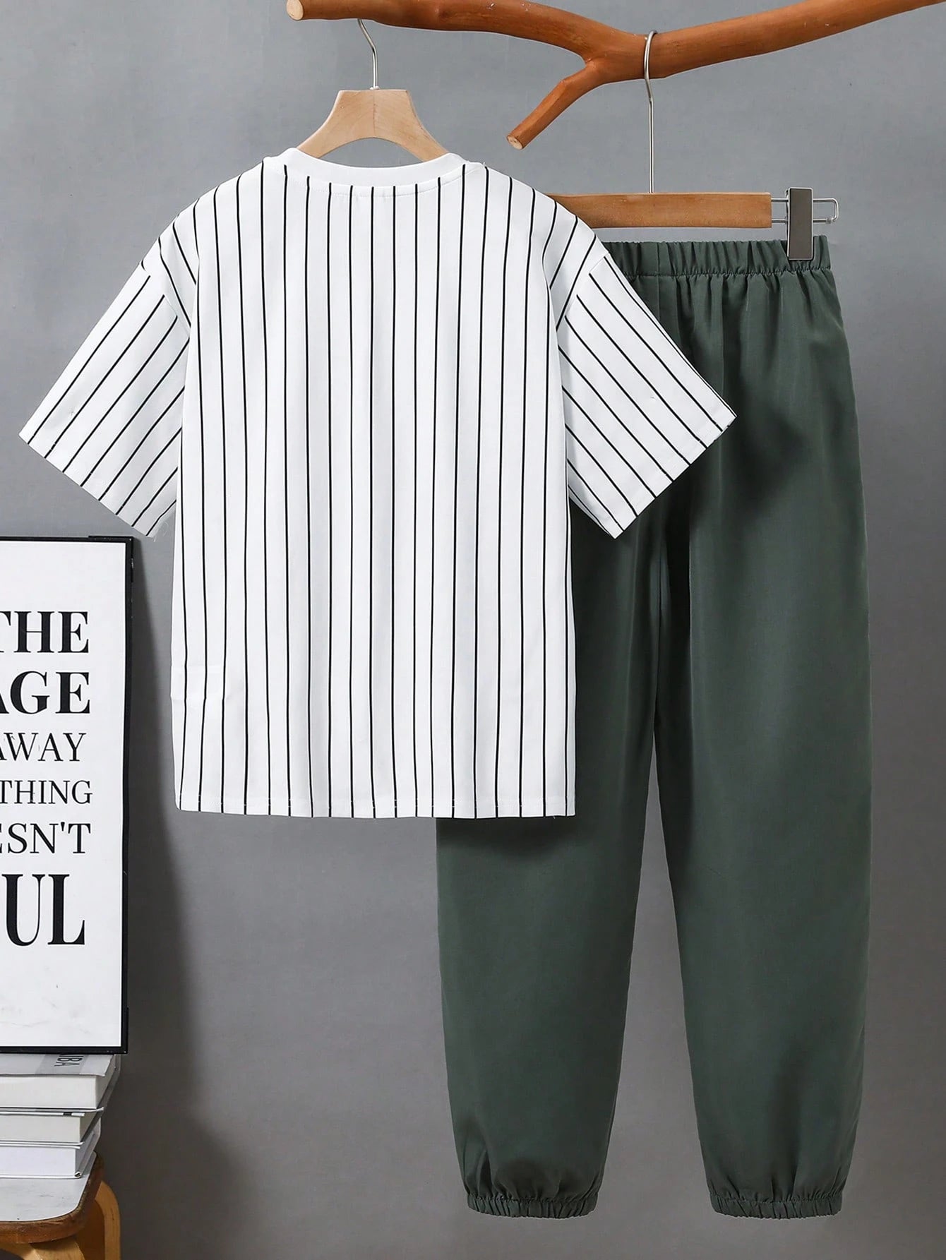 2pcs Big Boys Pinstripe Tee & Jogger Set - Ivory | 21 Century Kids