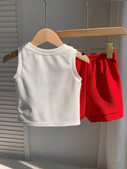 2pcs Boys Teddy Bear Graphic Tank Top & Shorts Set - Ivory | 21 Cen...