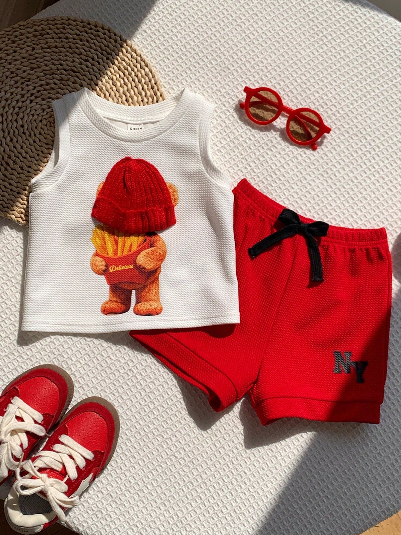 2pcs Boys Teddy Bear Graphic Tank Top & Shorts Set - Ivory | 21 Cen...