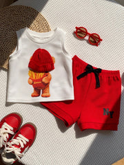 2pcs Boys Teddy Bear Graphic Tank Top & Shorts Set - Ivory | 21 Cen...