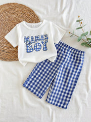 2pcs Boys Mama's Boy Tee & Gingham Pants Set - Cobalt | 21 Century ...