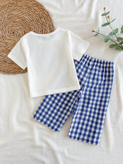 2pcs Boys Mama's Boy Tee & Gingham Pants Set - Cobalt | 21 Century ...
