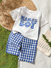 2pcs Boys Mama's Boy Tee & Gingham Pants Set - Cobalt | 21 Century ...