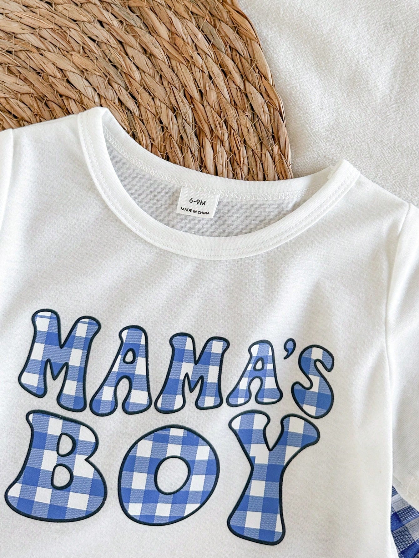 2pcs Boys Mama's Boy Tee & Gingham Pants Set - Cobalt | 21 Century ...