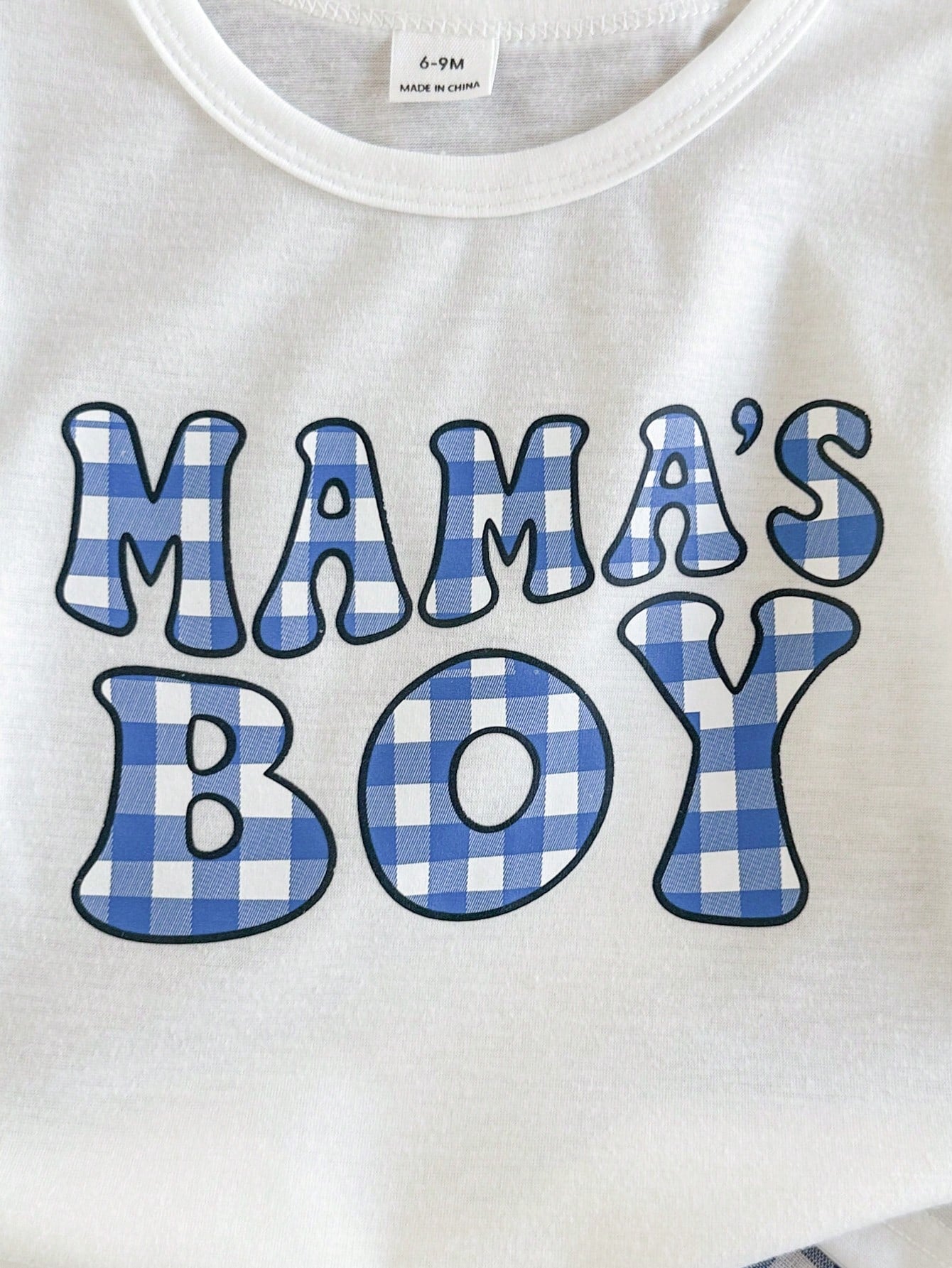 2pcs Boys Mama's Boy Tee & Gingham Pants Set - Cobalt | 21 Century ...