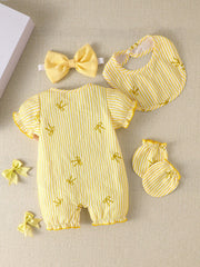4pcs Baby Girls Bow Striped Seersucker Romper Set - Buttercup | 21 ...