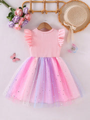 Girls Ribbed Bodice Star Tulle Bow Party Dress - Blush | 21 Century...
