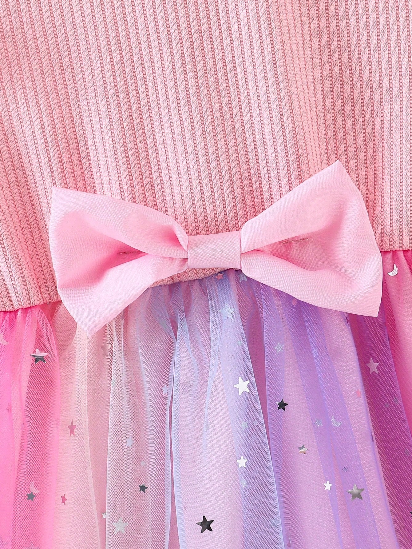 Girls Ribbed Bodice Star Tulle Bow Party Dress - Blush | 21 Century...