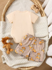2pcs Baby Boys Lion Print Bodysuit & Shorts Set - Champagne | 21 Ce...