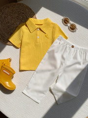 2pcs Boys Textured Polo Shirt & Trousers Set - Buttercup | 21 Centu...
