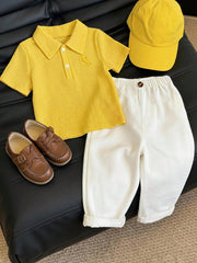 2pcs Boys Textured Polo Shirt & Trousers Set - Buttercup | 21 Centu...