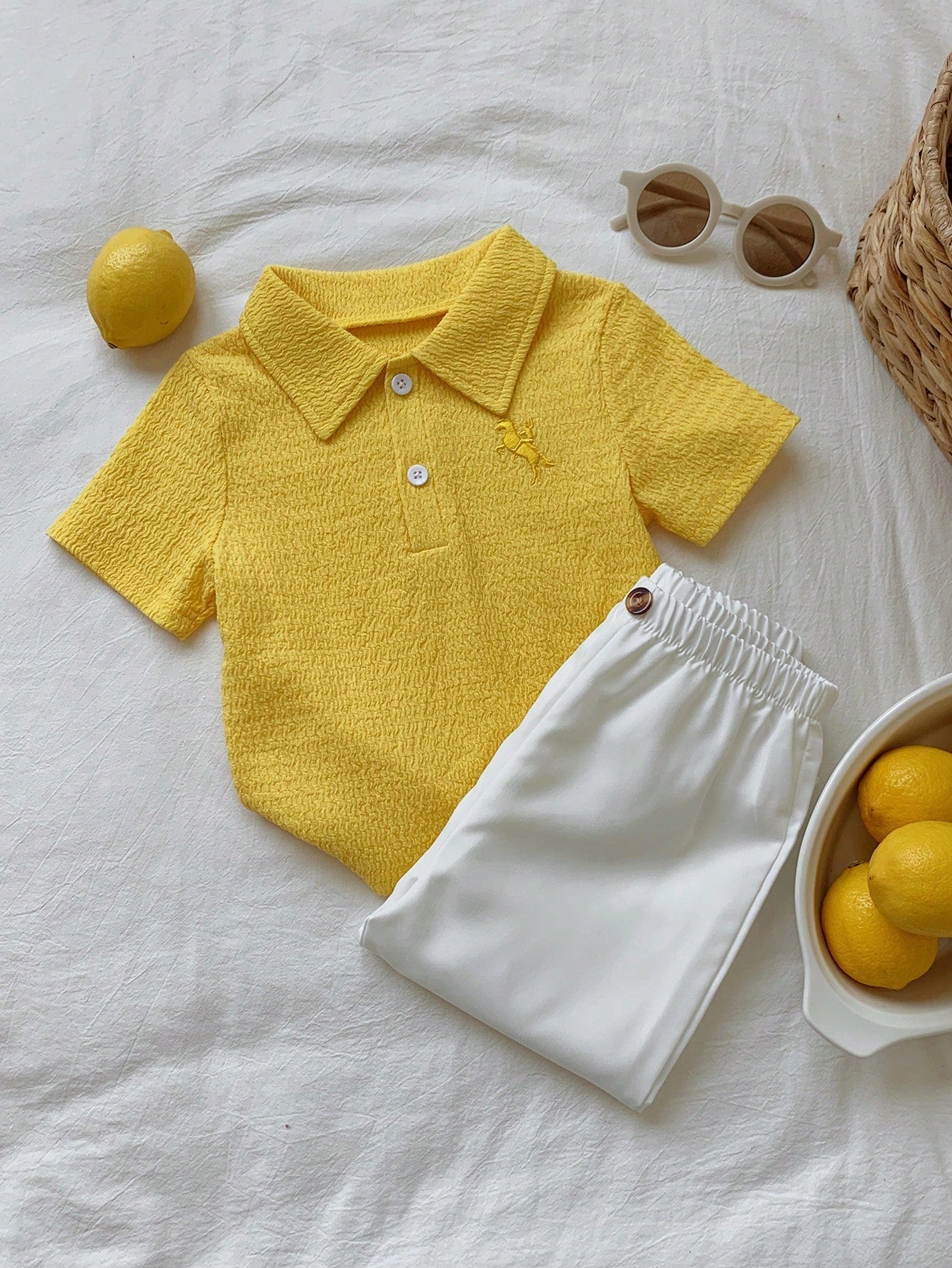 2pcs Boys Textured Polo Shirt & Trousers Set - Buttercup | 21 Centu...