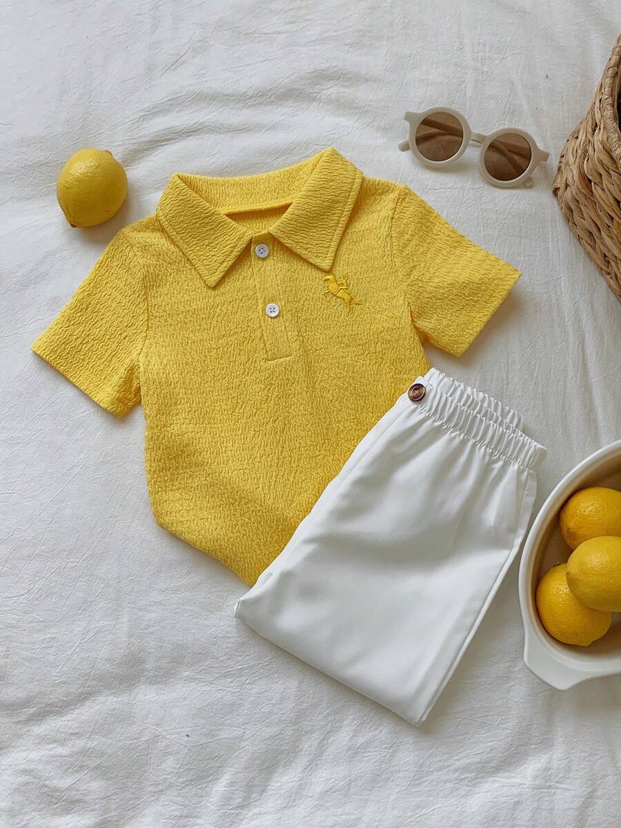 2pcs Boys Textured Polo Shirt & Trousers Set - Buttercup | 21 Centu...