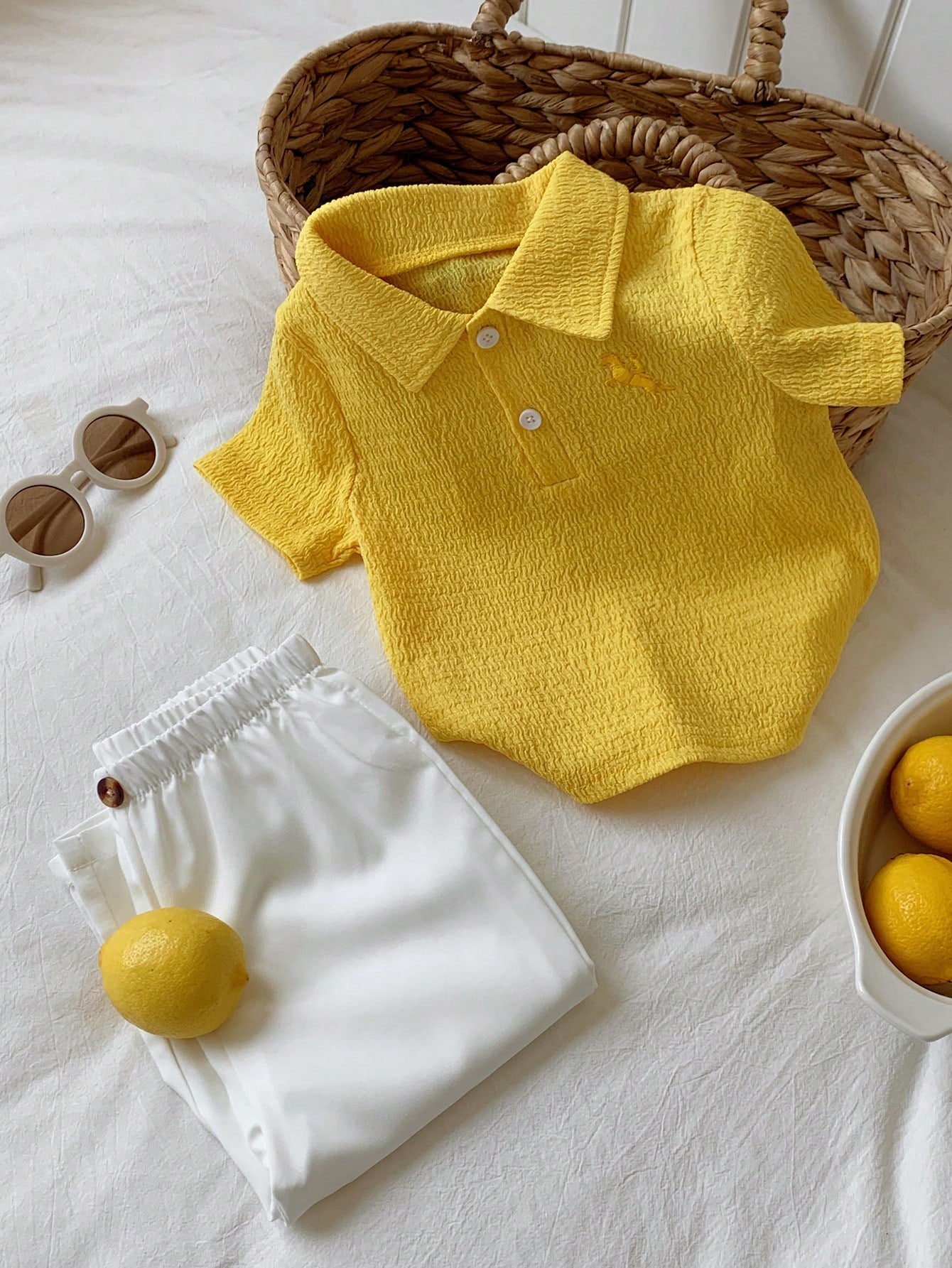 2pcs Boys Textured Polo Shirt & Trousers Set - Buttercup | 21 Centu...