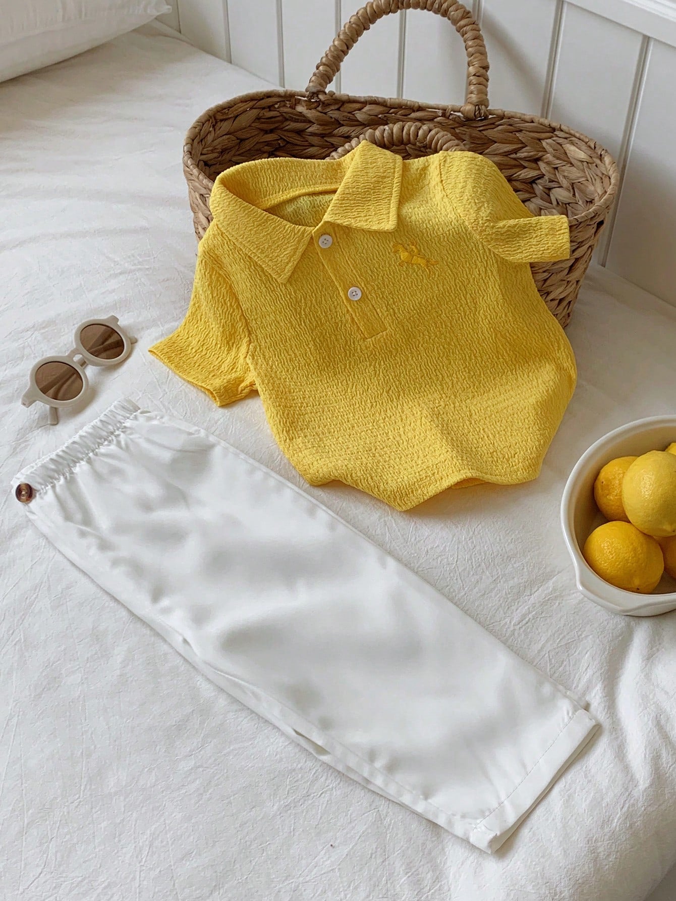2pcs Boys Textured Polo Shirt & Trousers Set - Buttercup | 21 Centu...