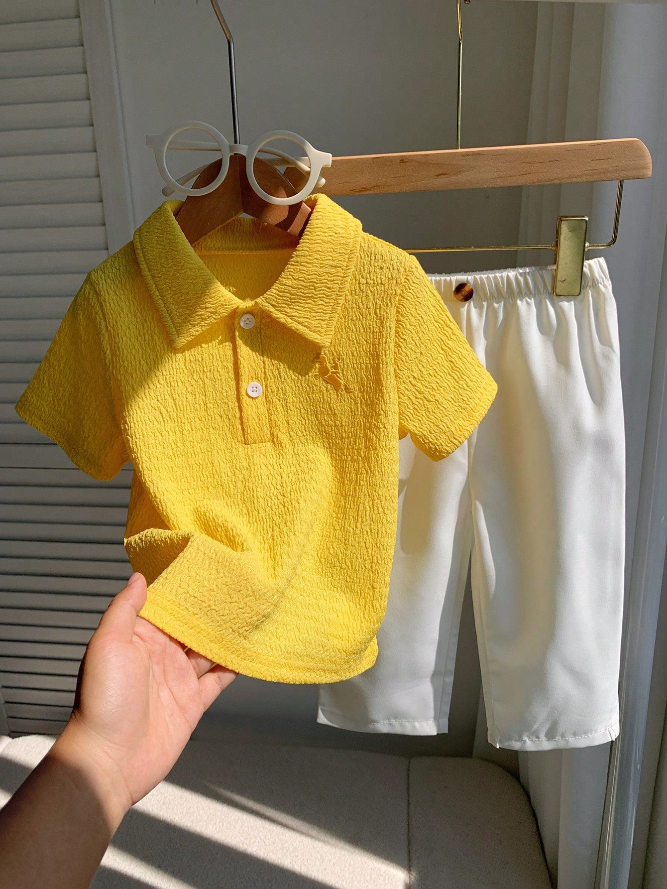 2pcs Boys Textured Polo Shirt & Trousers Set - Buttercup | 21 Centu...