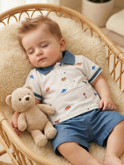 2pcs Baby Boys Dinosaur Print Polo Shirt & Shorts Set - Ivory | 21 ...