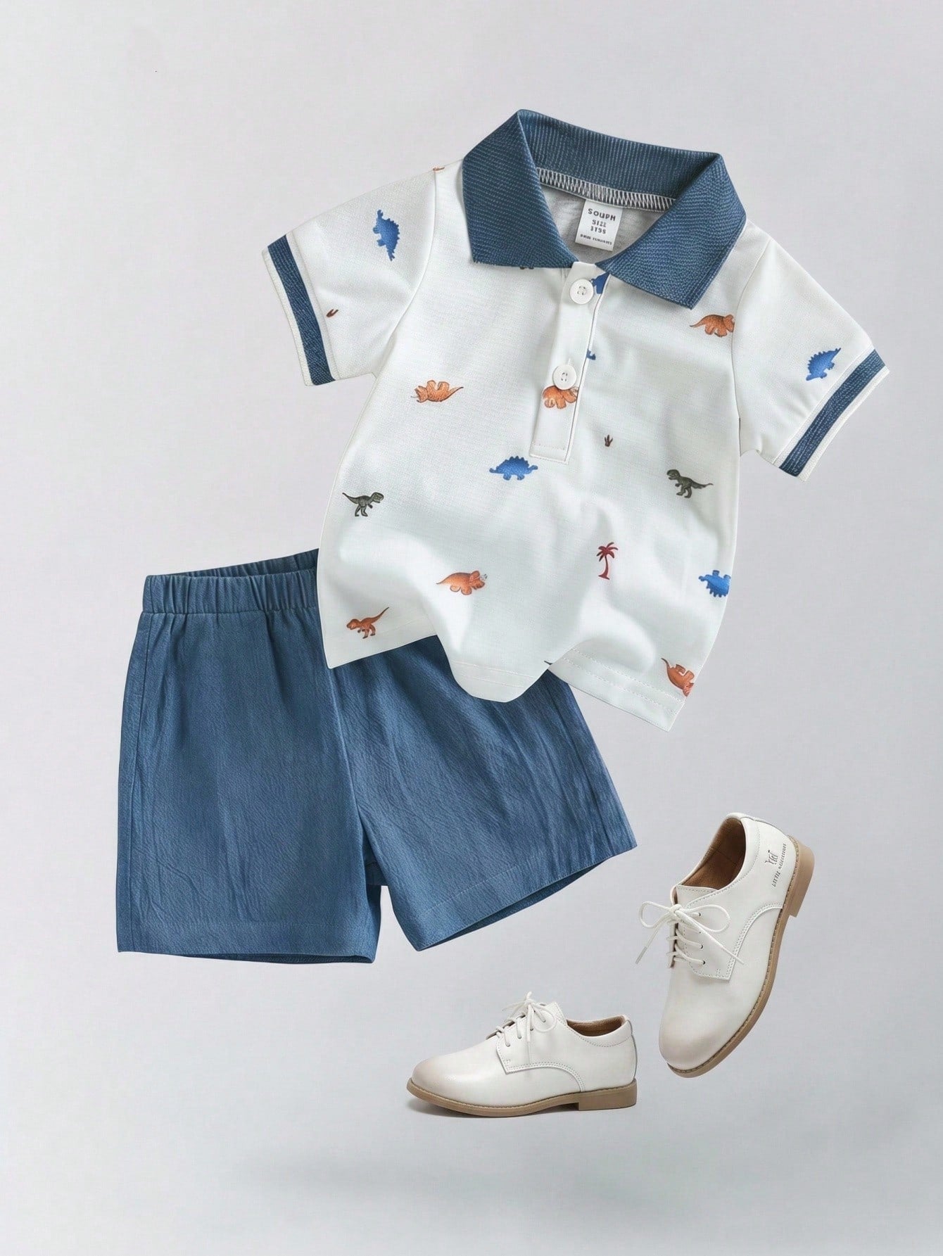 2pcs Baby Boys Dinosaur Print Polo Shirt & Shorts Set - Ivory | 21 ...