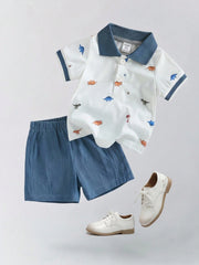 2pcs Baby Boys Dinosaur Print Polo Shirt & Shorts Set - Ivory | 21 ...