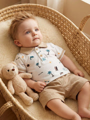2pcs Baby Boys Coastal Print Polo Shirt & Shorts Set - Ivory | 21 C...