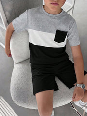 2pcs Big Boys Colourblock Pocket Tee & Shorts Set - Slate | 21 Cent...