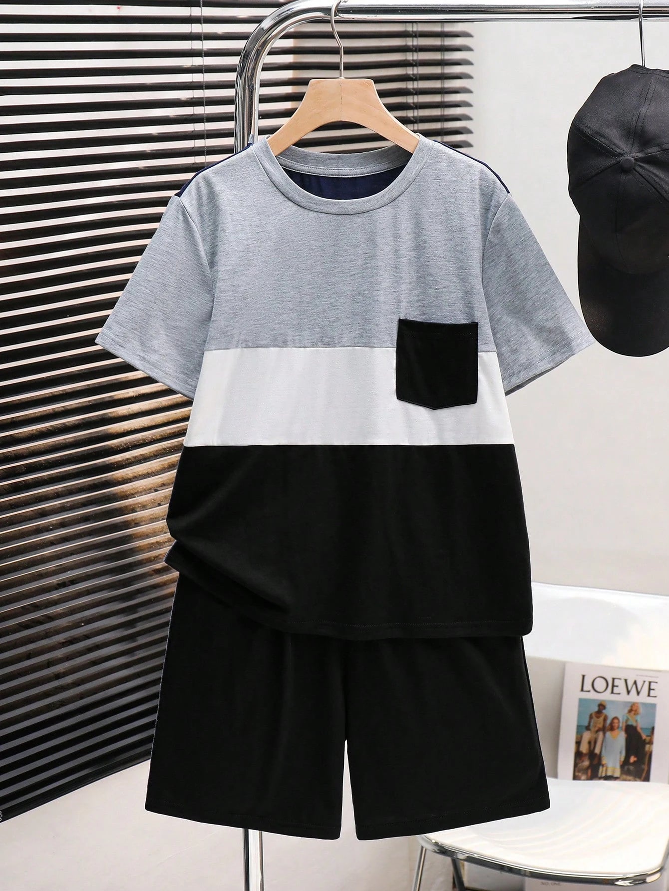 2pcs Big Boys Colourblock Pocket Tee & Shorts Set - Slate | 21 Cent...