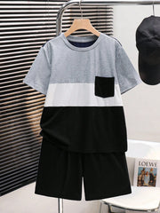 2pcs Big Boys Colourblock Pocket Tee & Shorts Set - Slate | 21 Cent...