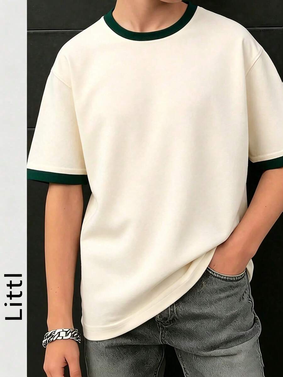 Big Boys Contrast Ringer Drop Shoulder Tee - Ecru | 21 Century Kids