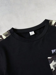 2pcs Boys Camo Contrast Panel Tee & Cargo Jogger Set - Onyx | 21 Ce...