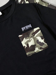 2pcs Boys Camo Contrast Panel Tee & Cargo Jogger Set - Onyx | 21 Ce...