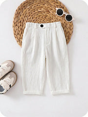 Boys Pleated Tapered Trousers with Cuffed Hem - Ivory | 21 Century ...